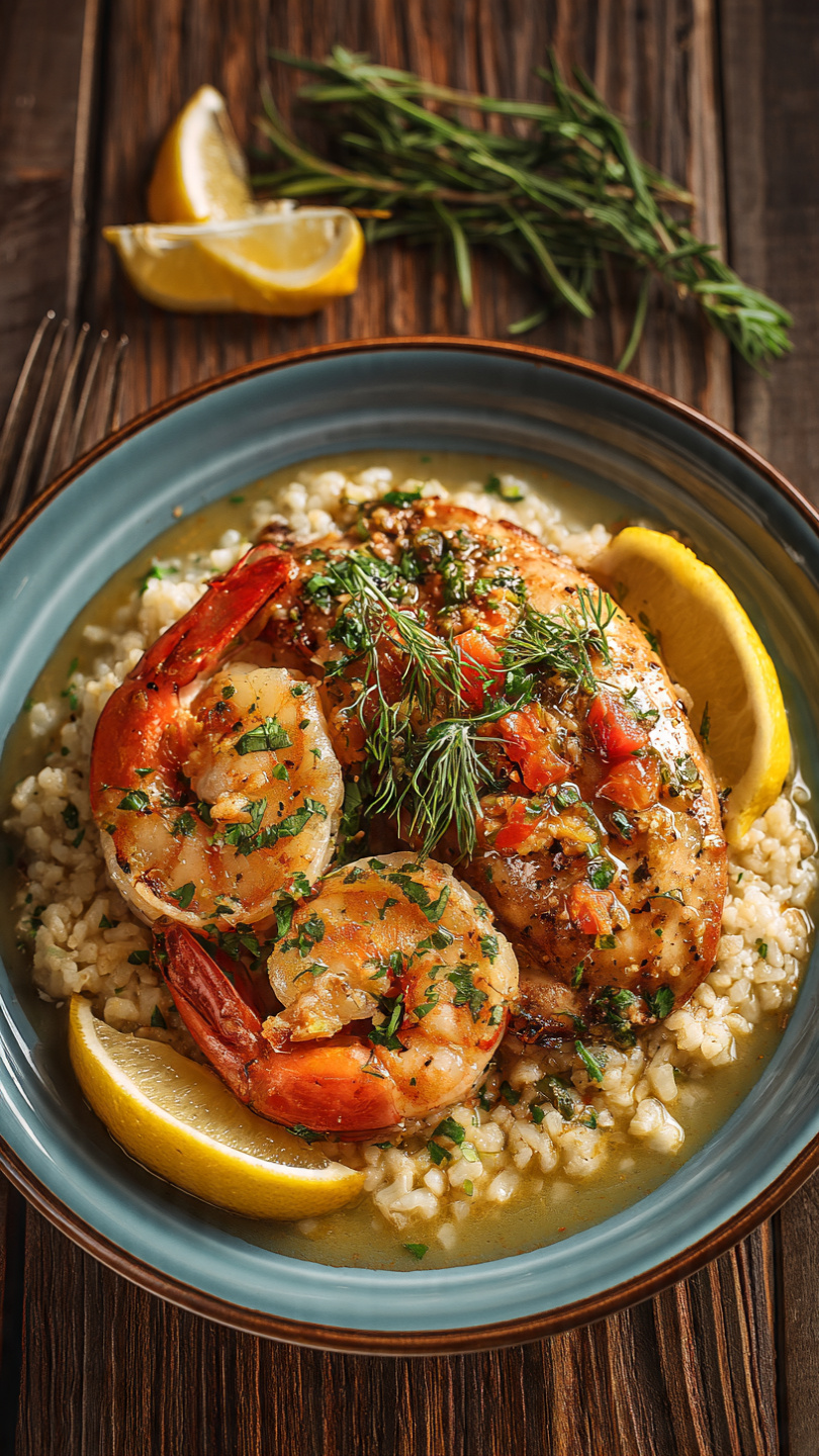 Creamy Shrimp and Chicken Skillet with Spinach