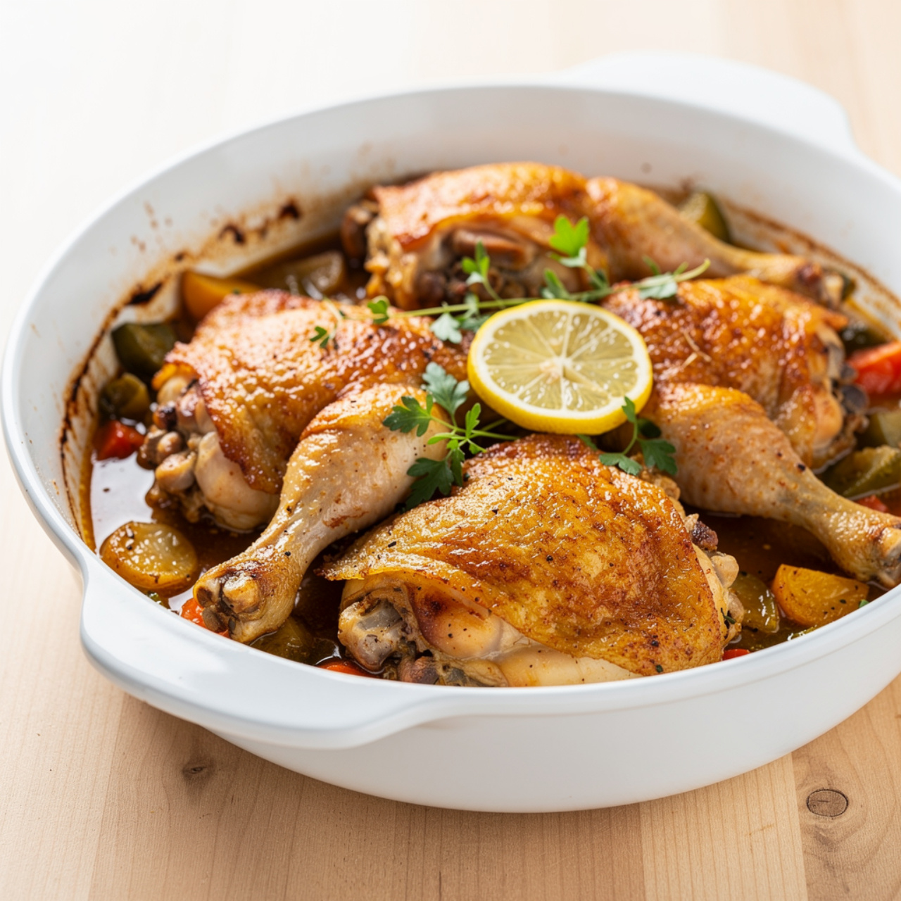 One Pot Chicken Thighs with Garlic Potatoes