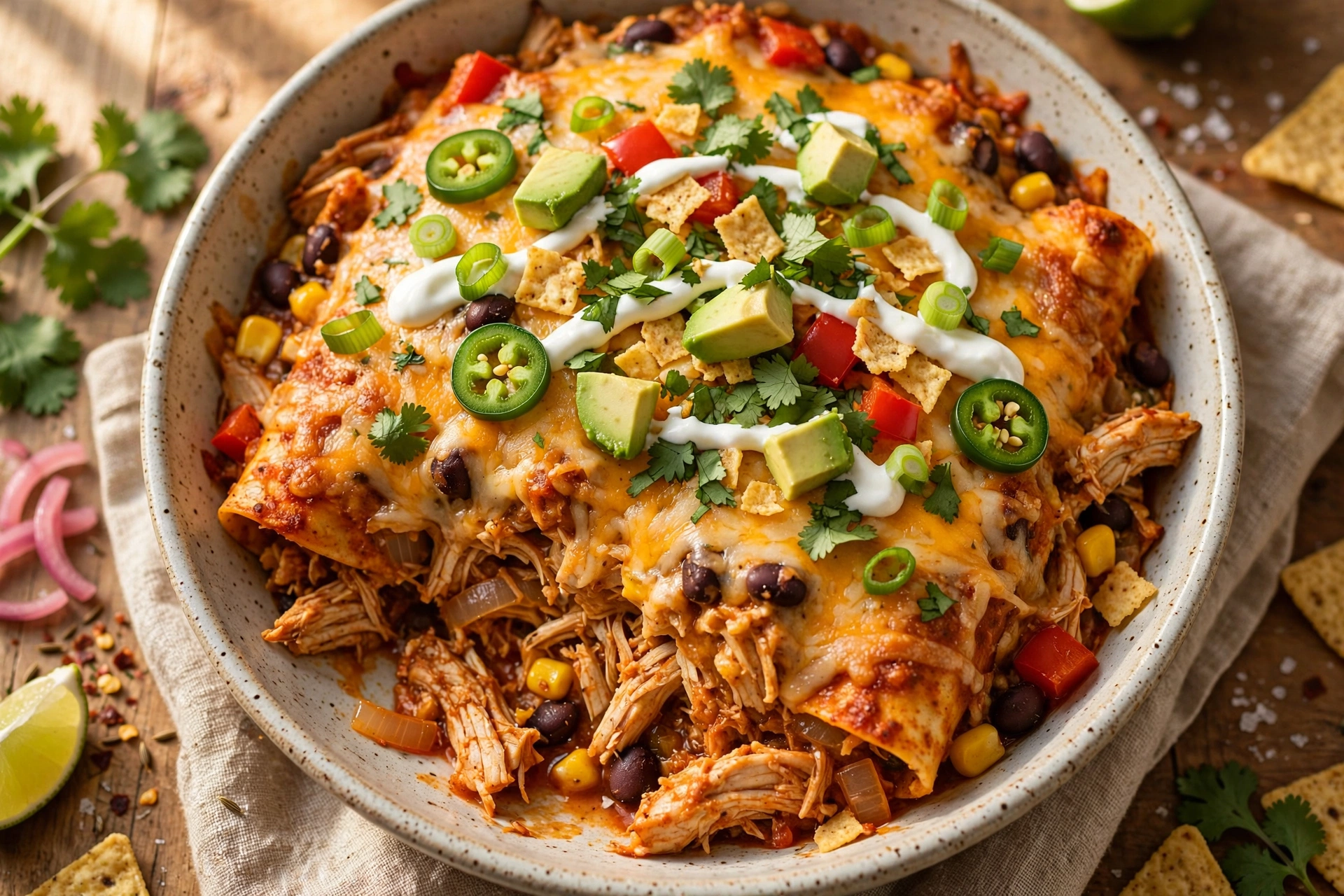 Slow Cooker Chicken Enchilada Casserole